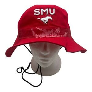 NWT Colosseum SMU Mustangs Southern Methodist Red Bucket Hat Chin Strap One Size